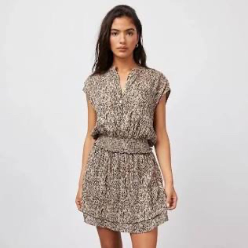 Rails linen rayon animal print dress sz L smock drop waist tan sleeveless